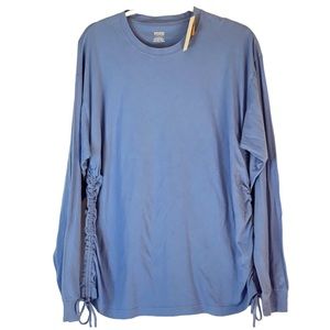 Victoria’s Secret PINK Womens Campus Crew T Shirt Large Blue Ruched Long Sleeve